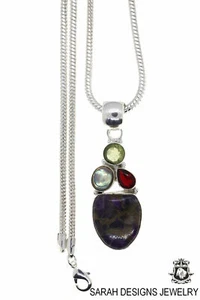 Sodalite Pearl Garnet Lemon Topaz Pendant 4mm Snake Chain p4798 - Picture 1 of 8