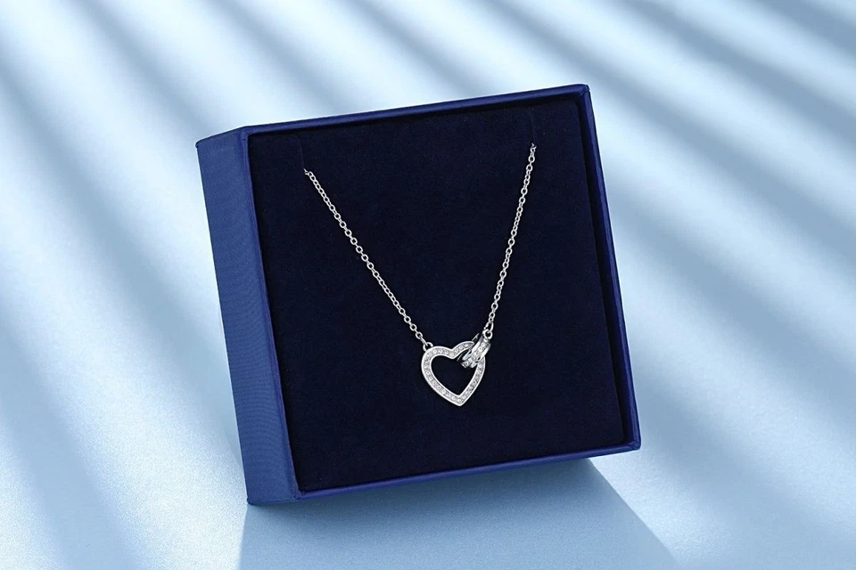 New In GIft Box Lovely necklace heart-shaped, white, rhodium plated - Image 1 of 1