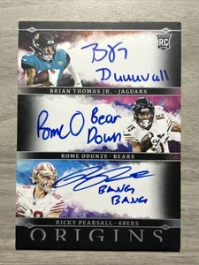 2024 Origins Triple Rookie Inscription On Card Auto BTJ Pearsall Odunze True 1/1 - Picture 1 of 10
