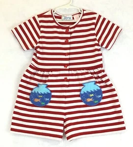 Just Jenny / Striped Fish Bowl Button Front Aquarium Romper / Girls Size M (5-6) - Picture 1 of 8