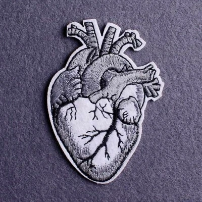 Large Anatomical Heart Patch - Black, White, Grey Embroidered - Iron On/Sew On - Image 1 of 2