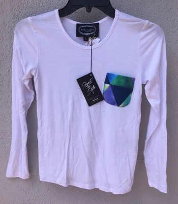 $48 NWT Zara Terez Long Sleeve Solid White W Geometric Pocket Shirt Girls Size L - Image 1 of 2