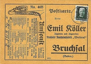 POSTCARD/COVER - GERMANY - ADVERT - CIGARS - CIGARETTES - TOBACCO - PIPES -1927 - Picture 1 of 2