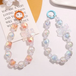 Korean Ins Style Beaded Mobile Phone Chain Acrylic Bow Wrist Strap Bag Pendant - Picture 1 of 18