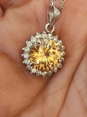 Collar redondo de piedras preciosas amarillas de 8 mm de plata de ley 925 de 30" pulgadas Foto 1 de 4