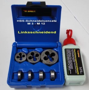 Schneideisen Set BAER HSS Linksgewinde Schneideisensatz M3 - M12 + Schneidpaste - Bild 1 von 2