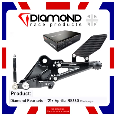 Diamond - Aprilia RS660 - Rearset Footrest Kit - 2023 Models (black/black) - Image 1 of 4
