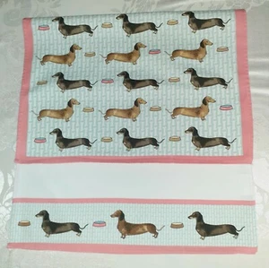 Lot of 2 Maggie Green Cotton Kitchen/Tea Towels Featuring Dachsunds  - Picture 1 of 4