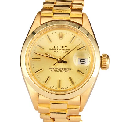 Reloj Rolex Datejust Damas Oro Amarillo 18K Modelo Ref. 6916 con esfera dorada en barra Foto 1 de 4