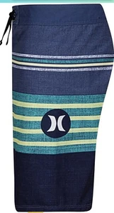 Hurley Kids' Boys' Youth Striped Logo Boardshorts - Navy/Lime 14 - Picture 1 of 3