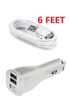 Fast DUAL Car Charger +6FT Type-C Cable For Samsung Galaxy Z Flip/S20 /S20 Plus - Image 1 of 4