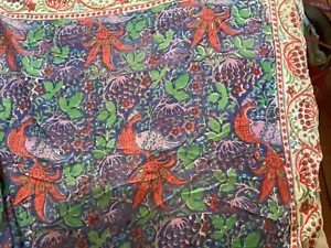 Huge Scarf Sarong Soft Lightweight Cotton Indian Block Print Blue Green Red - Picture 1 of 6