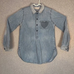 Madewell Women Blouse XS Solid Blue Long Sleeve Button Up Denim - Picture 1 of 10