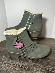 Skechers Booties Womens 11 Jumper Sweet Olive Green Suede Wedge Ankle Boot - Picture 1 of 8
