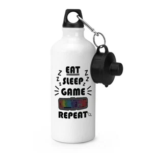 Essen Schlaf Spiel Wiederholung Sport Trinkflasche Gamer Gaming Lustiger Witz - Bild 1 von 1