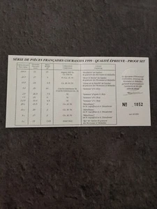 CERTIFICAT D'AUTHENTICITE COFFRET BE FRANCS 1999 FRANCE / PROOF - Picture 1 of 3