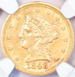 1848-D Liberty Gold Quarter Eagle $2.50 Dahlonega NGC Uncirculated Detail UNC MS - Picture 1 of 4