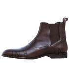 Handmade Men's Brown High Ankle Chelsea Cap Toe Genuine Leather Dress Boots