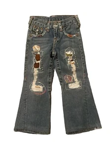 True Religion Woodstock Patchwork Twisted Seam Wide Leg Jeans Toddlers Girl Sz 4 - Picture 1 of 11