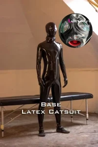 Látex Completo Catsuit Ojos 15cm Largo Tubo Nariz Rojo Dientes Cremallera Trasera - Imagen 1 de 1