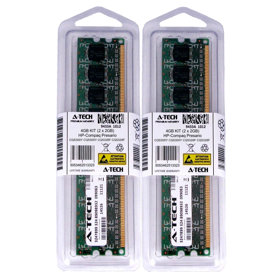 4GB KIT 2 x 2GB HP Compaq Presario CQ5300Y CQ5328F CQ5500F CQ5500Y Ram Memory - Image 1 of 1