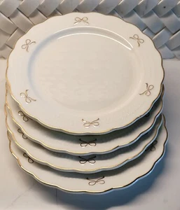 Yedi White With Gold Bow Side Plates - 8 in. diameter - Set of 4 Ceramic - New - Picture 1 of 6