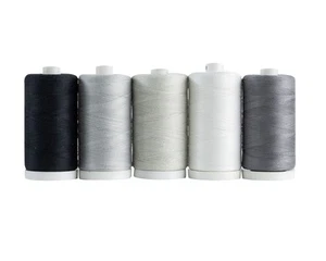 100% Cotton Thread Sets - 1200 Yard Spools (Set of 5 - Salt & Pepper) - Picture 1 of 3