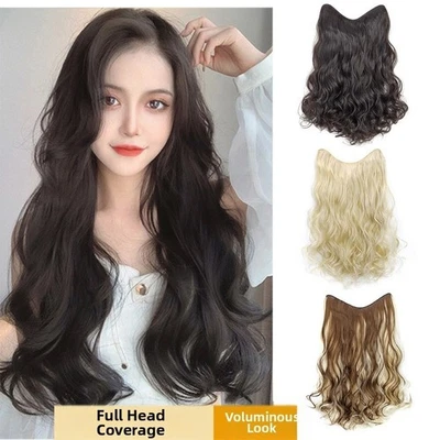 50 cm V Form lockiges Haar Extensions leichtes Stück für Frauen natur - Bild 1 von 4