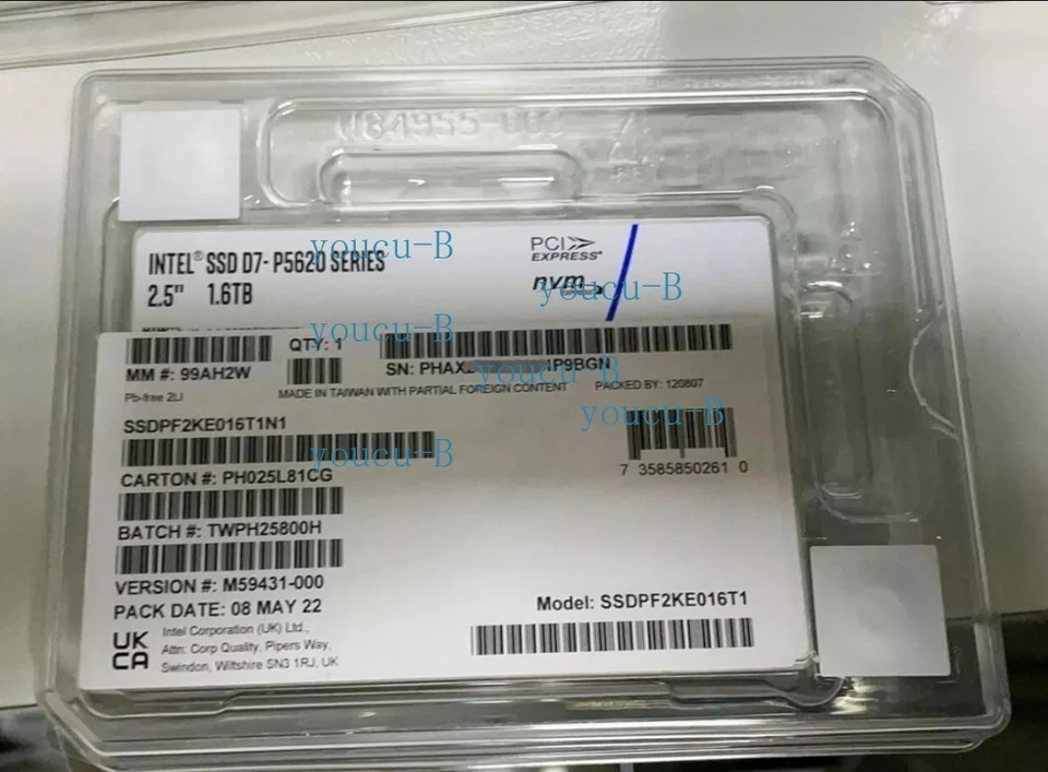 Intel D7 P5620 1.6TB SSD 2.5" U.2 NVMe PCIe Solid State Drives SSDPF2KE016T1 - Image 1 of 1
