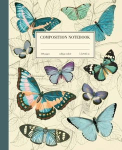 Quaderno composizione college governato: farfalla blu illustrazione botanica vintage - Foto 1 di 12