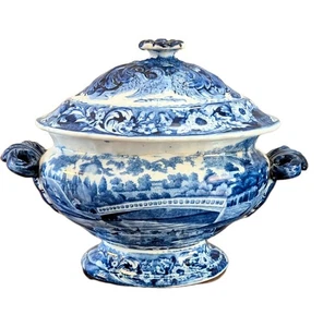 1820s Staffordshire American Historical Spread Eagle Border Sauce Tureen As Is - Picture 1 of 16