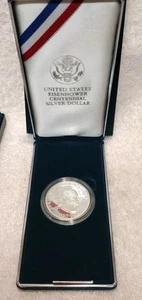 1990 US Mint 1 $ Eisenhower Centennial Proif Silber Dollar in Display Box & C.O.A - Bild 1 von 9