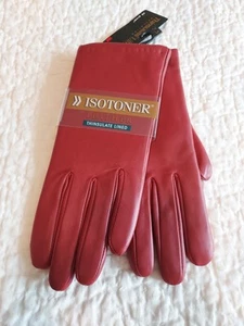 Isotoner New Leather Thinsulate Lined Gloves Red Size 7.5 womens NWT Thinsulate - Picture 1 of 6