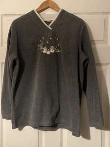 Pullover in pile grigio Croft & Barrow pupazzo di neve ricamato taglia XL - Foto 1 di 8