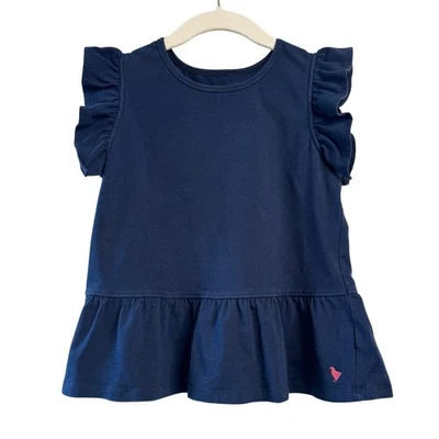 PINK CHICKEN Ruffle Sleeve Peplum Top Girls 7 Navy Blue Organic Cotton Flutter - Image 1 of 4