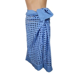 Solid & Striped WRAP LONG PAREO SORONG EYELET BEACH COVER UP BLUE MSRP $108 R - Picture 1 of 5