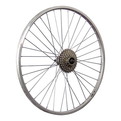 Laufrad 26 Zoll Hinterrad Fahrrad Hohlkammerfelge silber mit 8 fach Zahnkranz - Bild 1 von 4