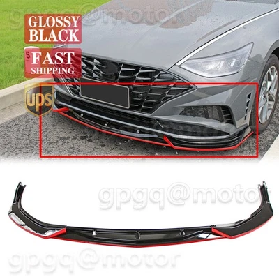 For Hyundai Sonata 2020-23 KDM Style Glossy Black & Red Front Bumper Lip Spoiler - Image 1 of 4