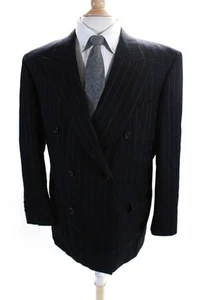 Hickey Freeman Mens Black Wool Striped Double Breasted Long Sleeve Blazer Size42 - Picture 1 of 10