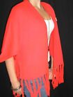 RED NOS VTG 60s WRAP PONCHO FRINGED HIPPIE Side Ties KNIT SWEATER CAPE SCARF