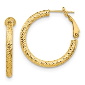 10k Yellow Gold 3x20 Diamond-cut Round Omega Back Hoop Earrings 2.25g for Mom - Picture 1 of 4