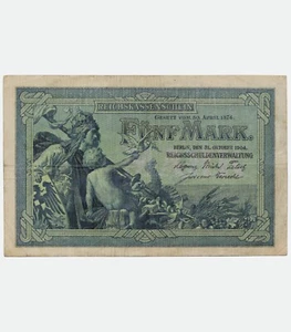 5 Mark 1904, Germany Reichskassenschein banknote, bill - Foto 1 di 3