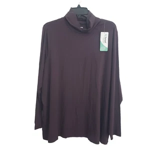Lands End Top Womens 3X Brown Turtleneck Long Sleeve Lagenlook Minimalist NWT - Picture 1 of 15