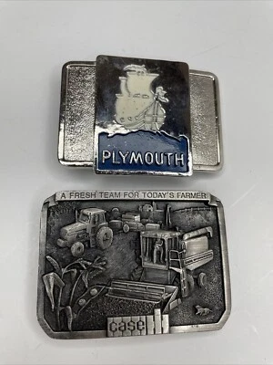 2 VTG Belt Buckles Case Int. A Fresh Team For Today's Farmer 1985+ Plymouth - Image 1 of 4
