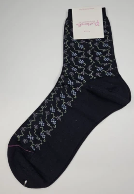 Meias femininas Pantherella Fine English - Meias florais 75% algodão Sea Island novas com etiquetas - Imagem 1 de 4