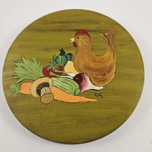 Wood Wall Hanging Hand Painted Chicken Vegetables Rustic Vintage Farmcore - Picture 1 of 3