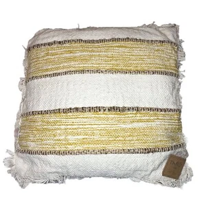 Trim Pillow Cover W/ Pillow Jute Rope w Fringe 22" X 22" Yllw Macys HANDMADE NWT - Picture 1 of 16