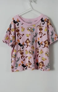 Looney Tunes Gils Pink Cropped T Shirt Bugs Bunny Daffy Duck Size 14/16 - Picture 1 of 4