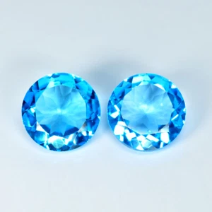 7.76Ct (2Pcs) Round Cut _ Stunning Sparkles Natural Swiss Blue Topaz _ Brazil - Afbeelding 1 van 1