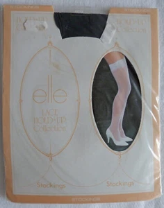 Elle One Size Vintage 10 Denier Lace Top Hold-Ups Collection Stockings in Navy - Picture 1 of 1
